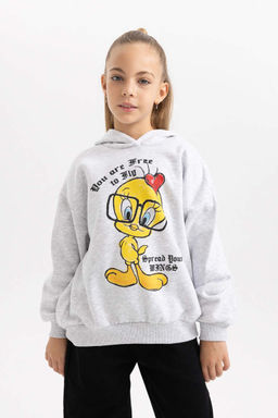 Мягкий толстый толстый свитшот оверсайз с капюшоном Looney Tunes для девочек