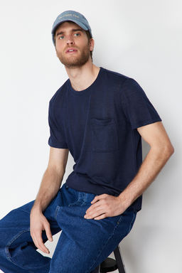 Lacivert Regular/Normal Kesim Cepli Keten Gorunumlu K?sa Kol T-Shirt TMNSS24TS00046 - Trendyolmilla фото 3