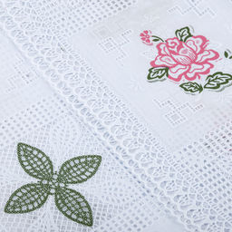 LACE Скатерть ажурная ПВХ Фелиция 180х137см, длина стола до 140см, на 6 персон, белый фон, цветное тиснение, матовая, на пленке, т.м. Домашняя мода (Китай)  фото 4