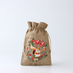 Цена за 5 шт. Мешочек подарочный с термонаклейкой «Новогодний венок», 16 х 24 см +/- 1.5 см