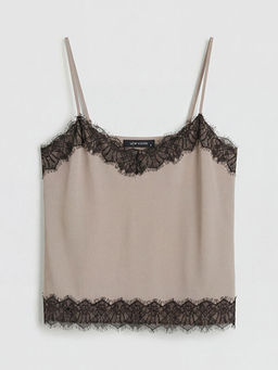 V Yaka Dantel Detayl? ?p Ask?l? Bluz