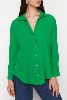 TRENDYOLMILLA Lacivert Basic Oversize Genis Kal?p Dokuma Gomlek TWOAW24GO00207  фото 19