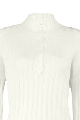 Ekru Genis Kal?p Yumusak Dokulu Dik Yaka Triko Kazak TWOAW21KZ0783