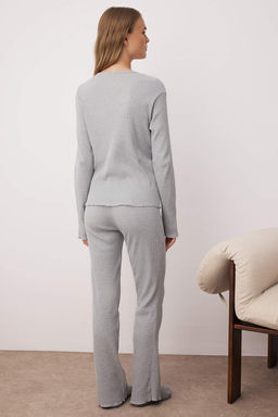 Gri Melanj Yar?m Patl? F?rf?rl? Fitilli Orme Pijama Tak?m? THMAW26PT00005 - Trendyolmilla фото 4