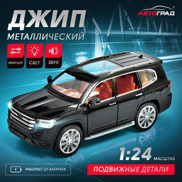 Джип металлический «Люкс», 1:24, открываются двери, капот, багажник, инерция, цвет черный