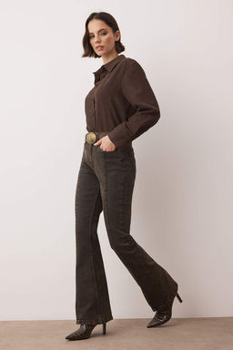 Kahverengi Yuksek Bel Dikis Detayl? Flare Jeans TWOAW26JE00282 - Trendyolmilla фото 2