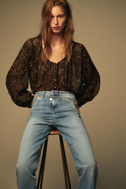 ANIMAL PRINT SEMI-SHEER BLOUSE - Zara фото 2