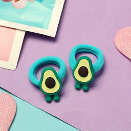 Цена за 6 шт. Резинка для волос Крошка (набор 2 шт) авокадо с ножками, 3 см, зелёный