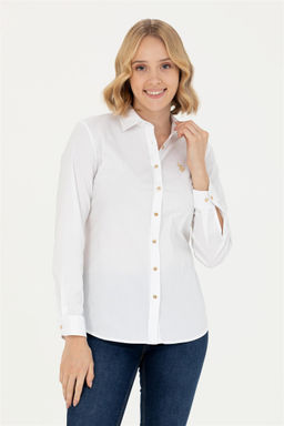Женская белая базовая рубашка с длинным рукавом