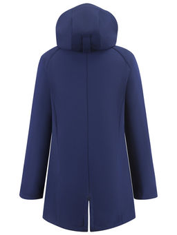 Парка женская софтшелл виндстоппер удлинённая с капюшоном темно-синего цвета 9618_1TS