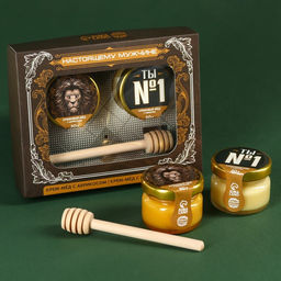 Набор Лучшему на свете мужчине: крем-мёд с абрикосом и имбирём 60 г (2 шт. х 30 г)., ложка для мёда