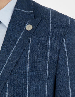 Lacivert Slim Fit _izgili Y_n Blazer Ceket