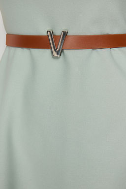 Mint Kemerli Etegi Volanl? Mini Dokuma Elbise TWOSS24EL00603