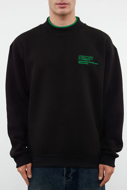 Siyah Oversize/Genis Kesim Ici Polar/S?cak Tutan Nak?sl? Dik Yaka Sweatshirt TMNAW25SW00024 - Trendyolmilla фото 6