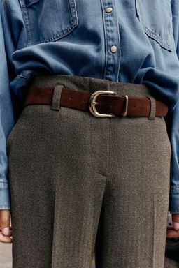 HERRINGBONE TROUSERS WITH BELT