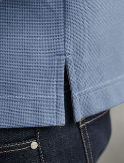 Лонгслив Vilatte U49.060 поло на молнии из трикотажа светло-синий  фото 4