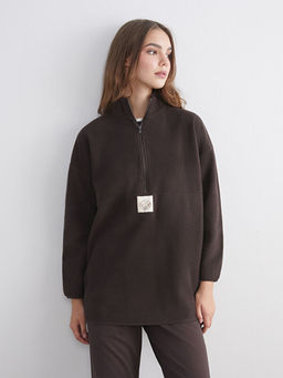 Dik Yaka Bask?l? Polar Kad?n Sweatshirt Tunik
