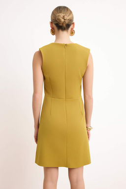 Yag Yesil Vatkal? Duz Kolsuz Mini Esnek Dokuma Elbise TWOSS26EL00296