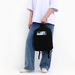 Рюкзак школьный текстильный со шнуровкой Аниме, 38×29×11 см, чёрный