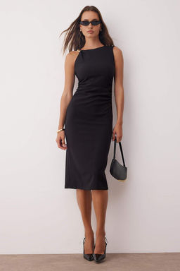 Siyah Aksesuar Detayl? Midi Dokuma Elbise TWOAW26EL00076