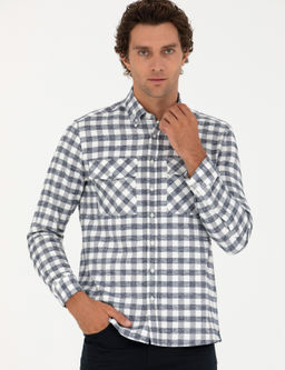 Темно-синяя рубашка классического кроя с длинным рукавом - Cacharel фото 3