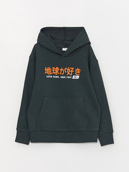 Kap??onlu Bask?l? Uzun Kollu Erkek ?ocuk Sweatshirt ve E?ofman Alt? - Waikiki фото 2