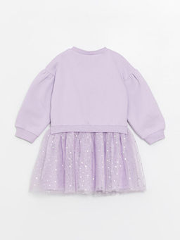 Bisiklet Yaka Uzun Kollu Elsa Bask?l? K?z Bebek Elbise