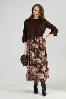 Платье NIKVA н1007-1 шоколад и тигровая абстракция