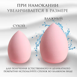 Цена за 2 шт. Спонж для макияжа «Капля», 6×4 см, увеличивается при намокании, в футляре, нежно-розовый