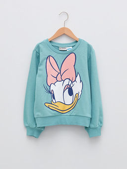 Bisiklet Yaka Daisy Duck Bask?l? Uzun Kollu K?z ?ocuk Sweatshirt