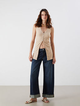 V Yaka Dokulu Kad?n Yelek