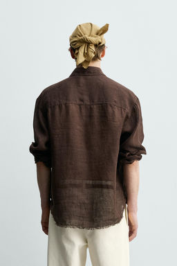 CAMISA SEMITRANSPARENTE 100% LINO / Marr?n - Zara фото 3