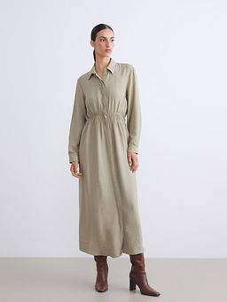 B?y?k Beden Dokulu Belden Oturtmal? G?mlek Elbise