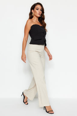 Bej Wide Leg/Genis Paca Yuksek Bel Dokuma Kumas Pantolon TWOSS23PL00314