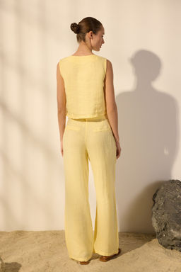 Gul Kurusu %100 Keten Pileli Yuksek Bel Wide Leg Pantolon TWOSS24JE00245 - Trendyolmilla фото 18