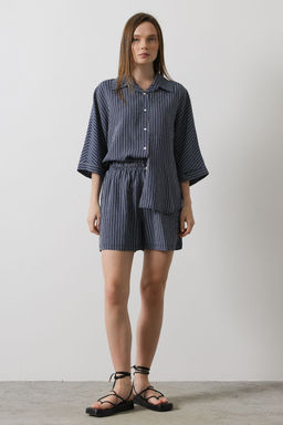 TRENDYOLMILLA Lacivert Beli Lastikli Cizgili Mini Sort & Bermuda TWOSS25SR00038 фото 2