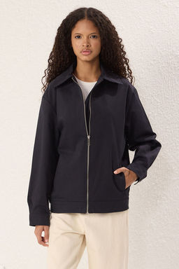 TRENDYOLMILLA Lacivert Oversize Ince Ceket Mont TWOSS25MO00014