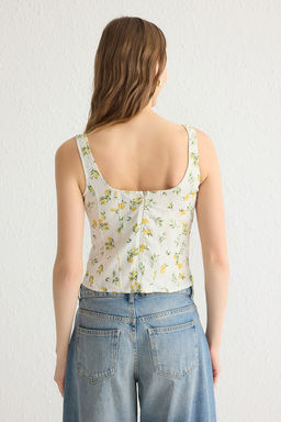 Trendyolmilla Ekru Ask?l? Limon Desenli Onu Buzgulu Crop Dokuma Bluz TWOSS25BZ00052  фото 7