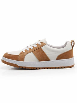 03-C934-5 WHITE/BROWN Кеды кожаные женские (натуральная кожа, натуральная замша)