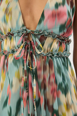 TRENDYOLMILLA Cok Renkli A-Kesim Astarl? Sifon Dokuma Uzun S?k Abiye Elbise TPRSS24AE00058 фото 11