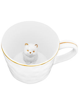Кружка 300 мл 14*10*7,5 см "Котенок" с фигуркой внутри, белый с золотом, фарфор