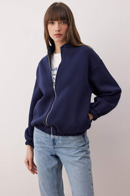 Lacivert Fermuarl? Oversize/Genis Kal?p Kal?n Ici Polarl? Orme Sweatshirt TWOAW25SW00122