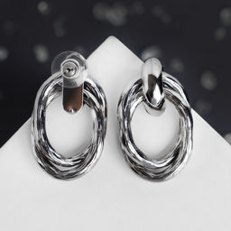 Серьги металл Геометрия овалы переплетённые, цвет серый металл - Queen fair фото 2