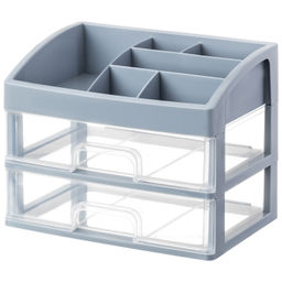 Органайзер для косметики 2 ящика 25,8*17,8*20 см серо-синий/прозрачный (модель 330249)