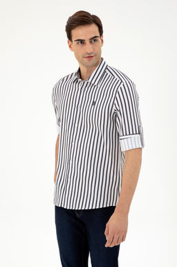 Мужская темно-синяя рубашка с длинным рукавом Неожиданная скидка в корзине