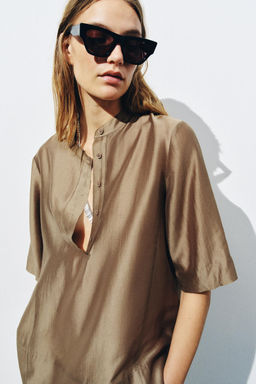 BLUSA FLUIDA MANGA CORTA ZW COLLECTION / Marr?n claro