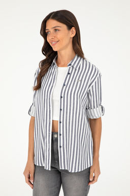 Женская темно-синяя рубашка с длинным рукавом - U.s. polo assn фото 3