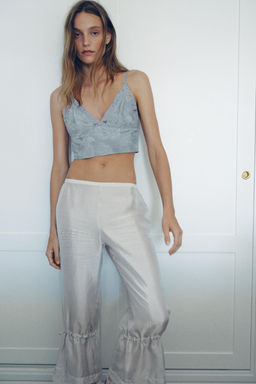 TOP CROP JACQUARD ENCAJE / Gris / Azul