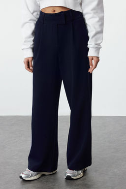 Lacivert Bel Detayl? Straight/Duz Kesim Dokuma Kumas Pantolon TWOAW25PL00038