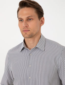 Siyah Slim Fit _izgili Uzun Kollu G_mlek